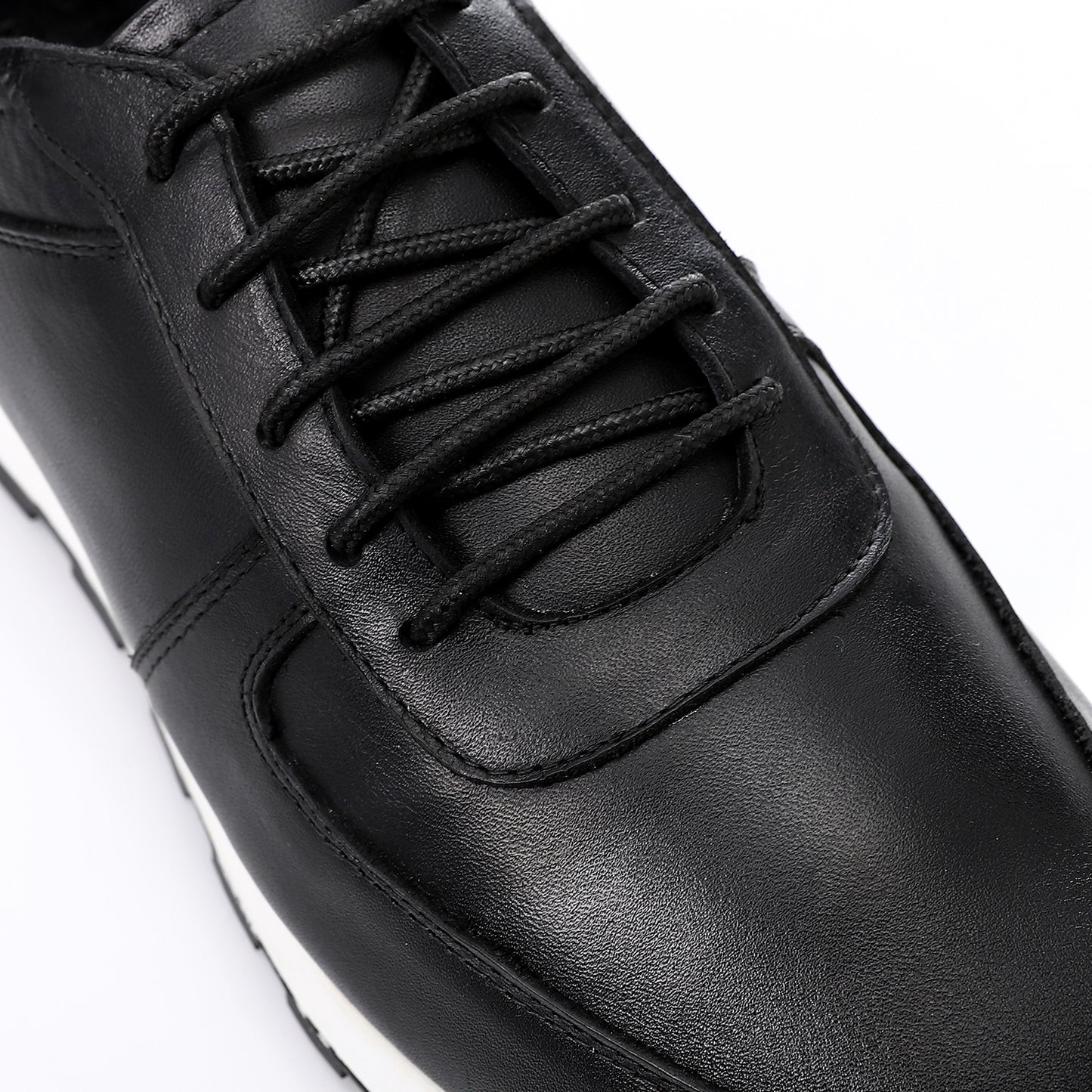 Black Leather Lace-up Sneaker